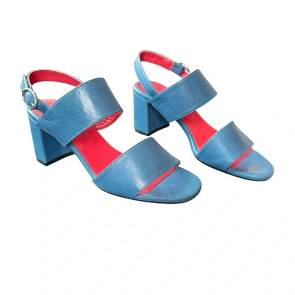 Pas de Rouge Blue and Pink Sandal Slingback Block Heels - Picture 5 of 10